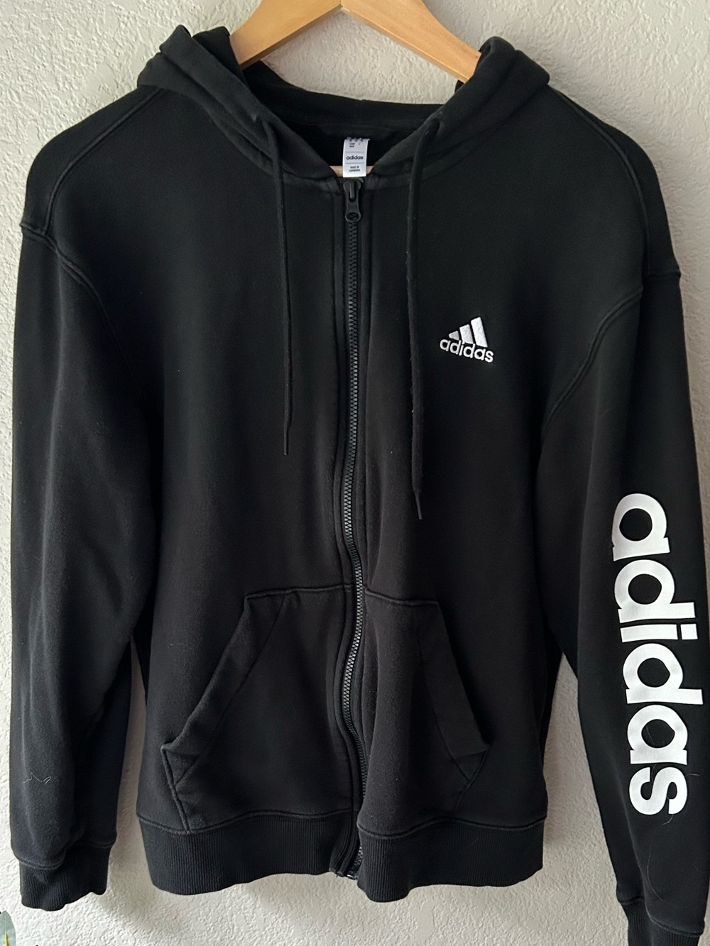 adidas Black Zip-Up Hoodie with White Logo